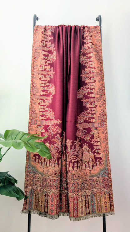 Darbar Kani Weave Woolen Shawl - Maroon