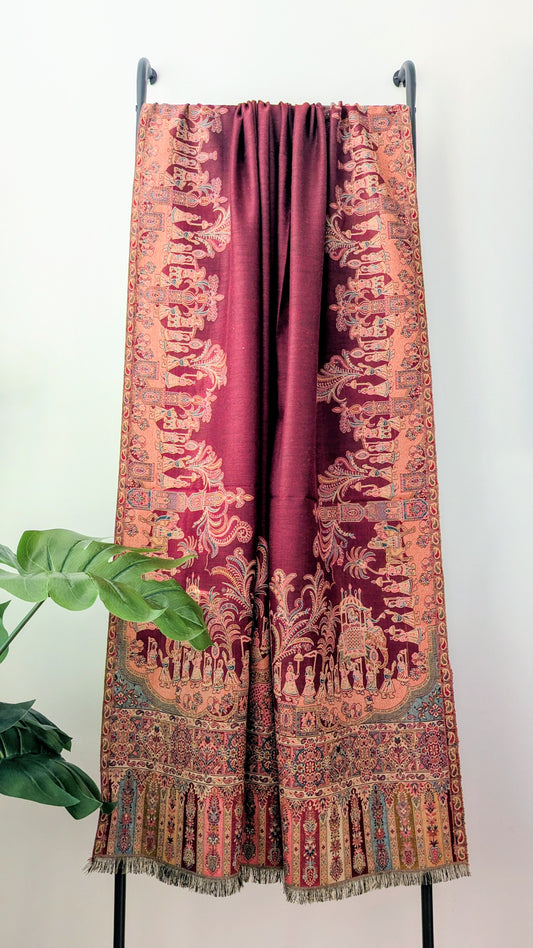 Darbar Kani Weave Woolen Shawl - Maroon