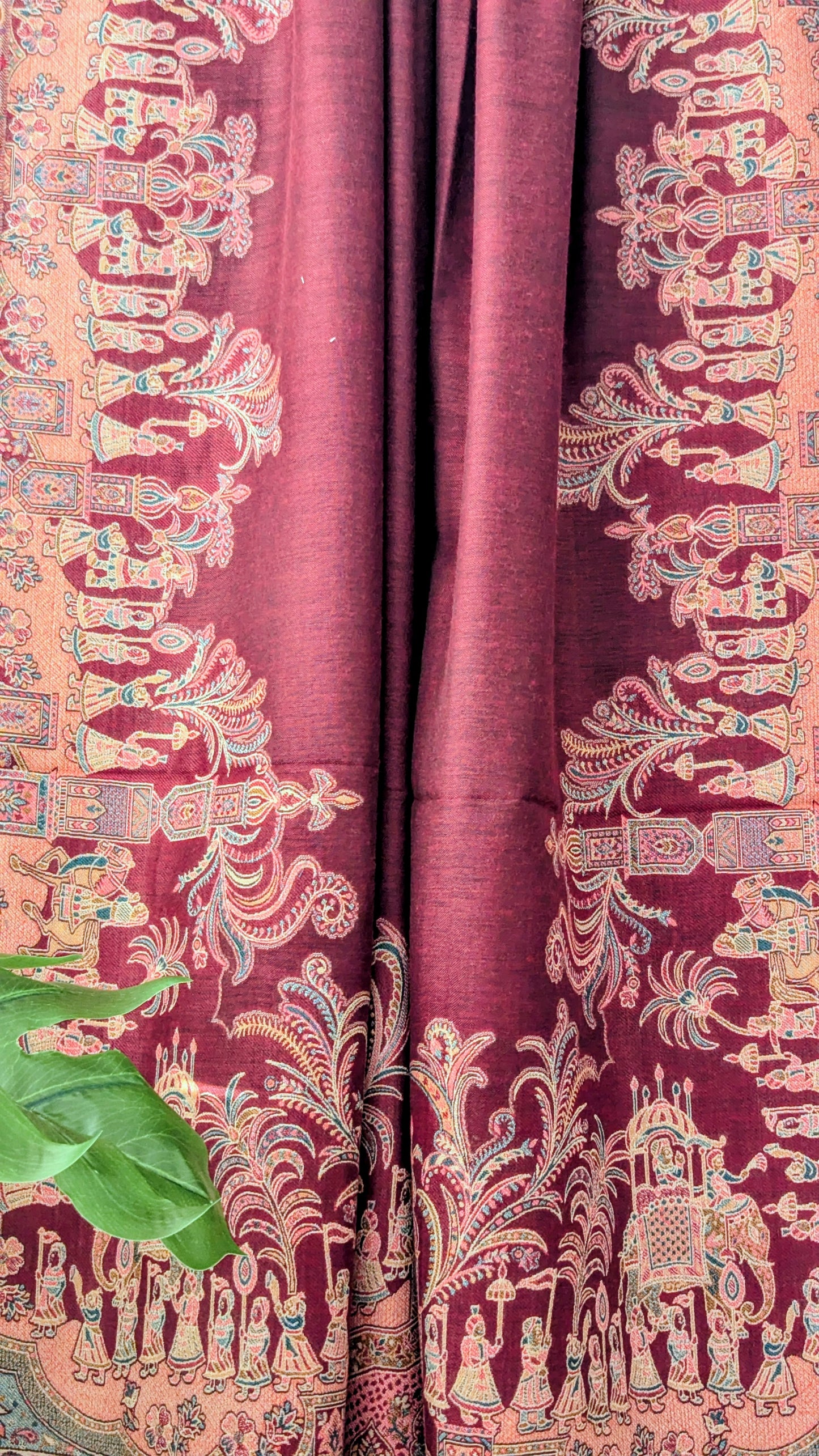 Darbar Kani Weave Woolen Shawl - Maroon