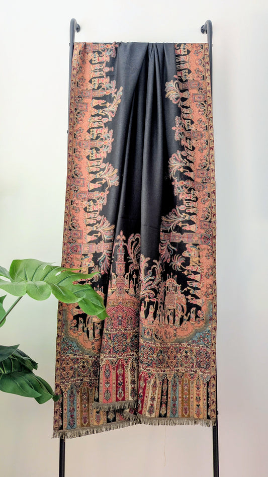 Darbar Kani Weave Woolen Shawl - Black