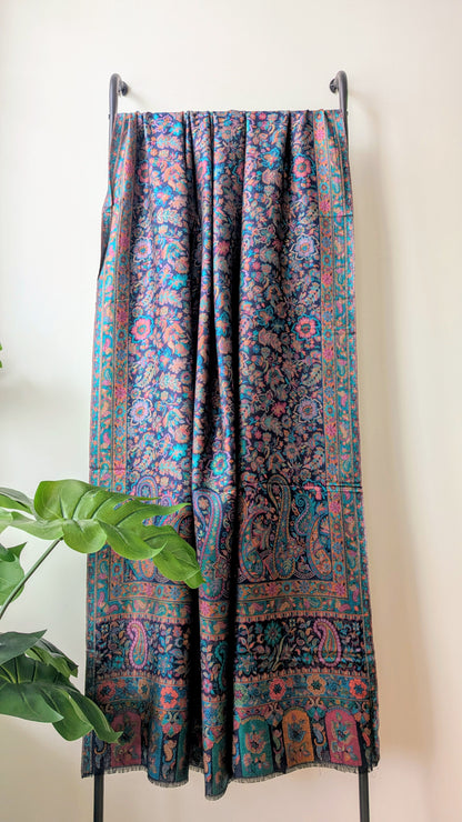 Unisex Kani Weave Silk Shawl - Blue