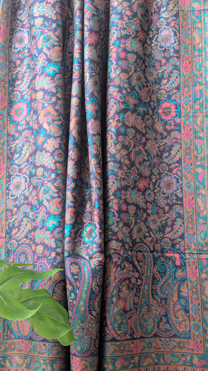 Unisex Kani Weave Silk Shawl - Blue