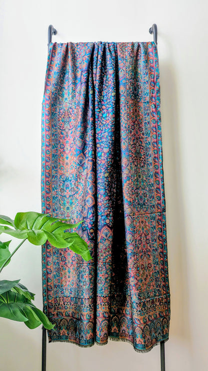 Unisex Kani Weave Silk Shawl - Blue