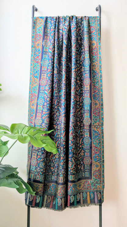 Unisex Kani Weave Silk Shawl - Blue