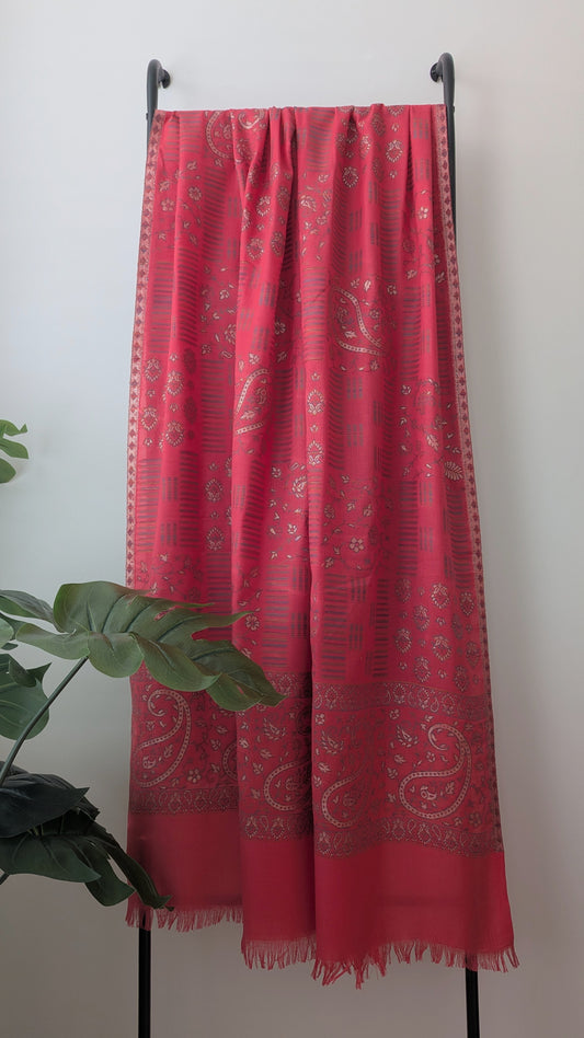 Kani Weave Zari Woolen Shawl - Pink