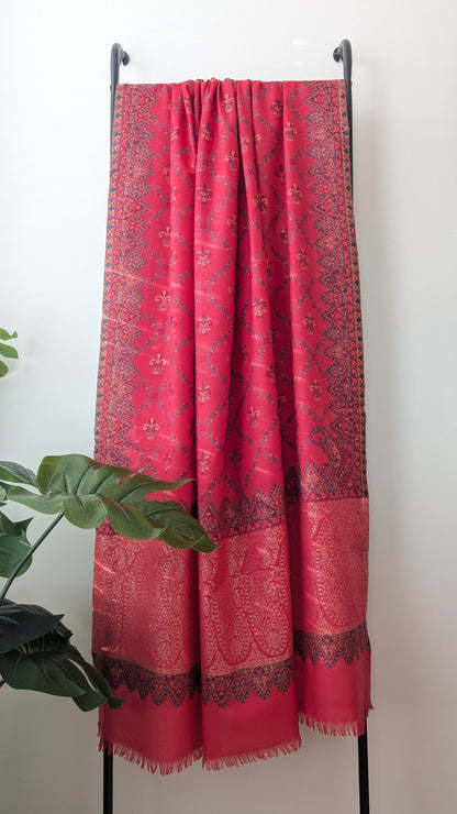 Kani Weave Zari Woolen Shawl - Red