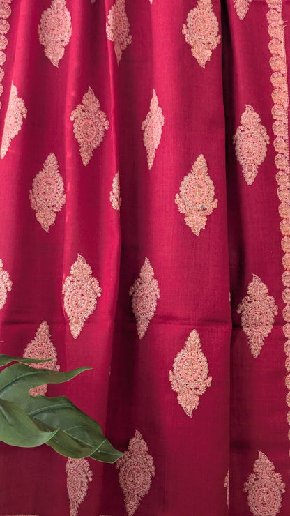 Red Embroidery Striped Woolen Shawl