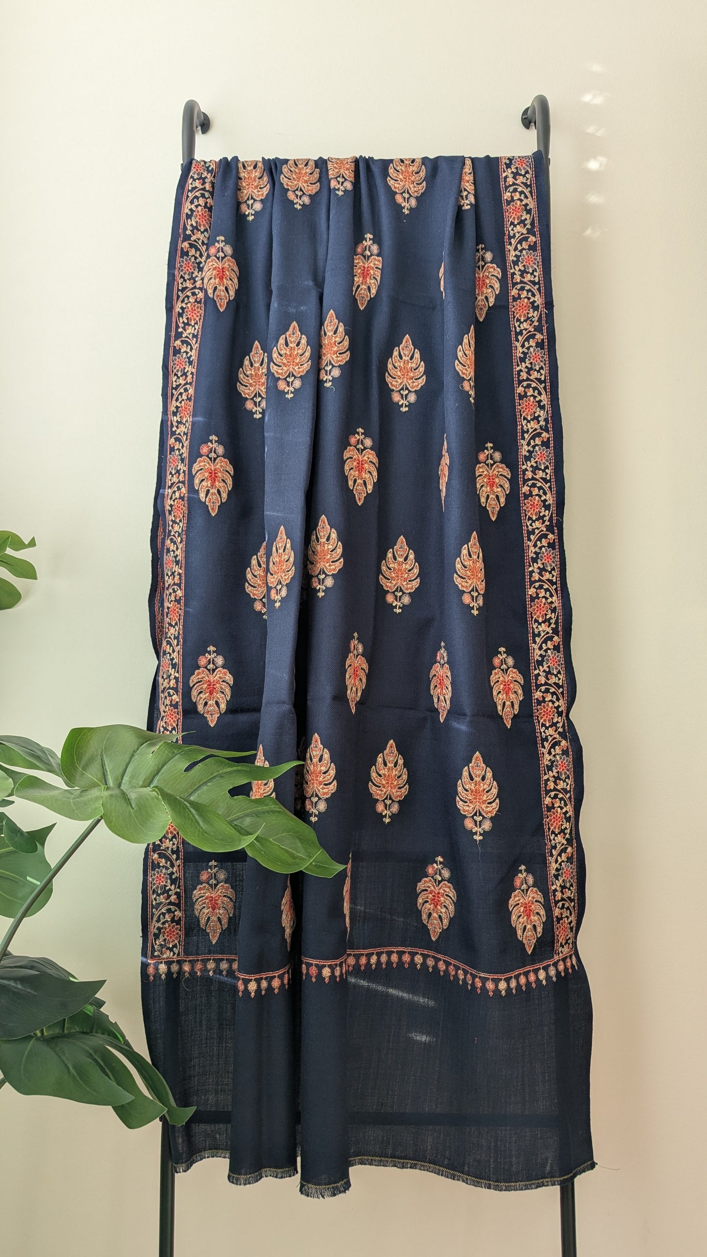 Zari Embroidery Woolen Shawl - Blue