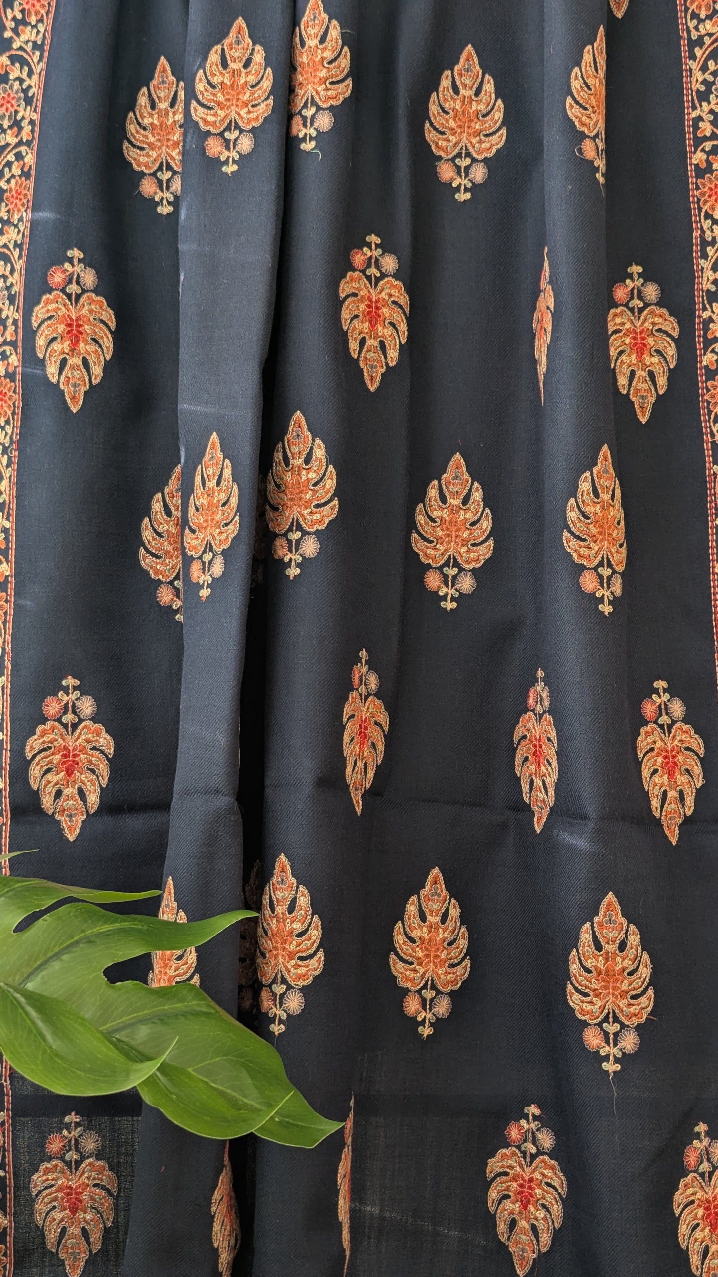 Zari Embroidery Woolen Shawl - Blue