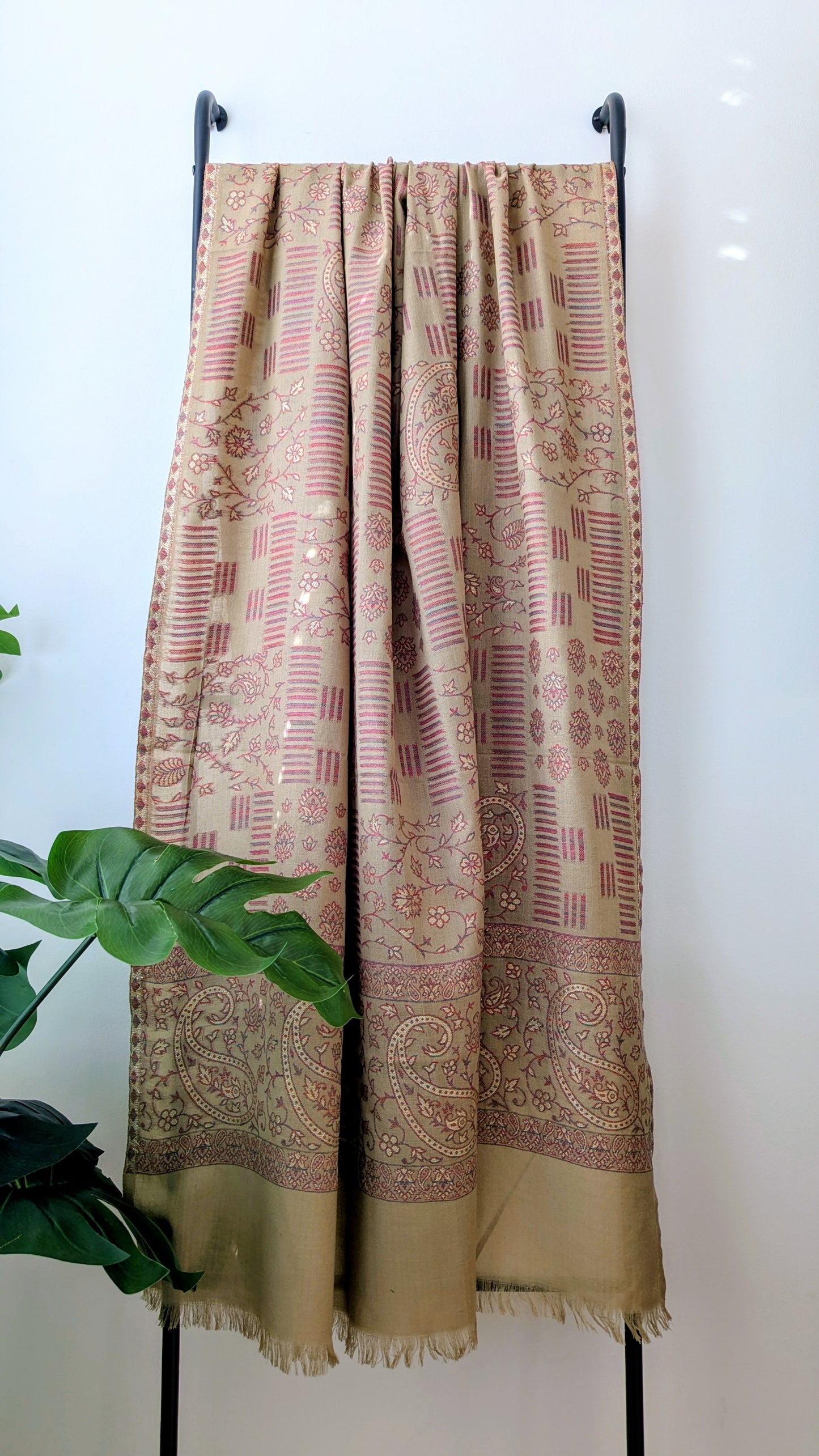 Kani Weave Zari Woolen Shawl - Beige
