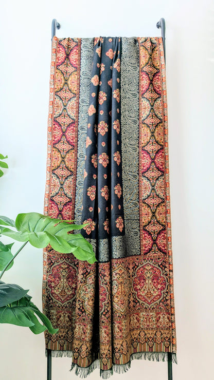 Kani Weave Zari Woolen Shawl - Black
