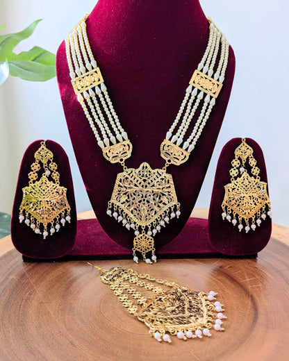 Khushpreet Jadau Long Necklace - Pearl