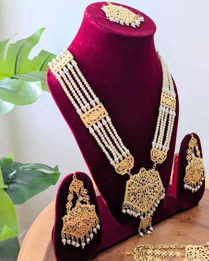 Khushpreet Jadau Long Necklace - Pearl