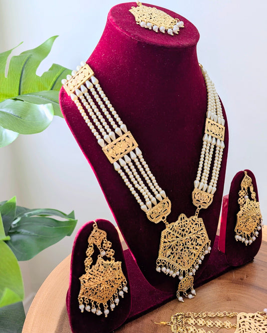 Khushpreet Jadau Long Necklace - Pearl