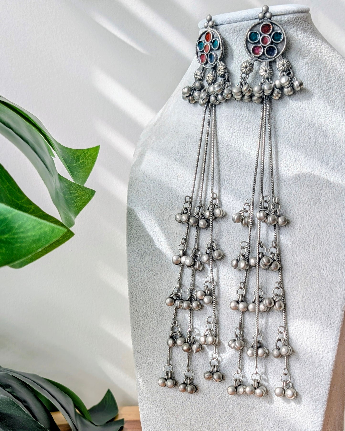 Oxidized Silver Long Kashmiri Jhumka Earrings