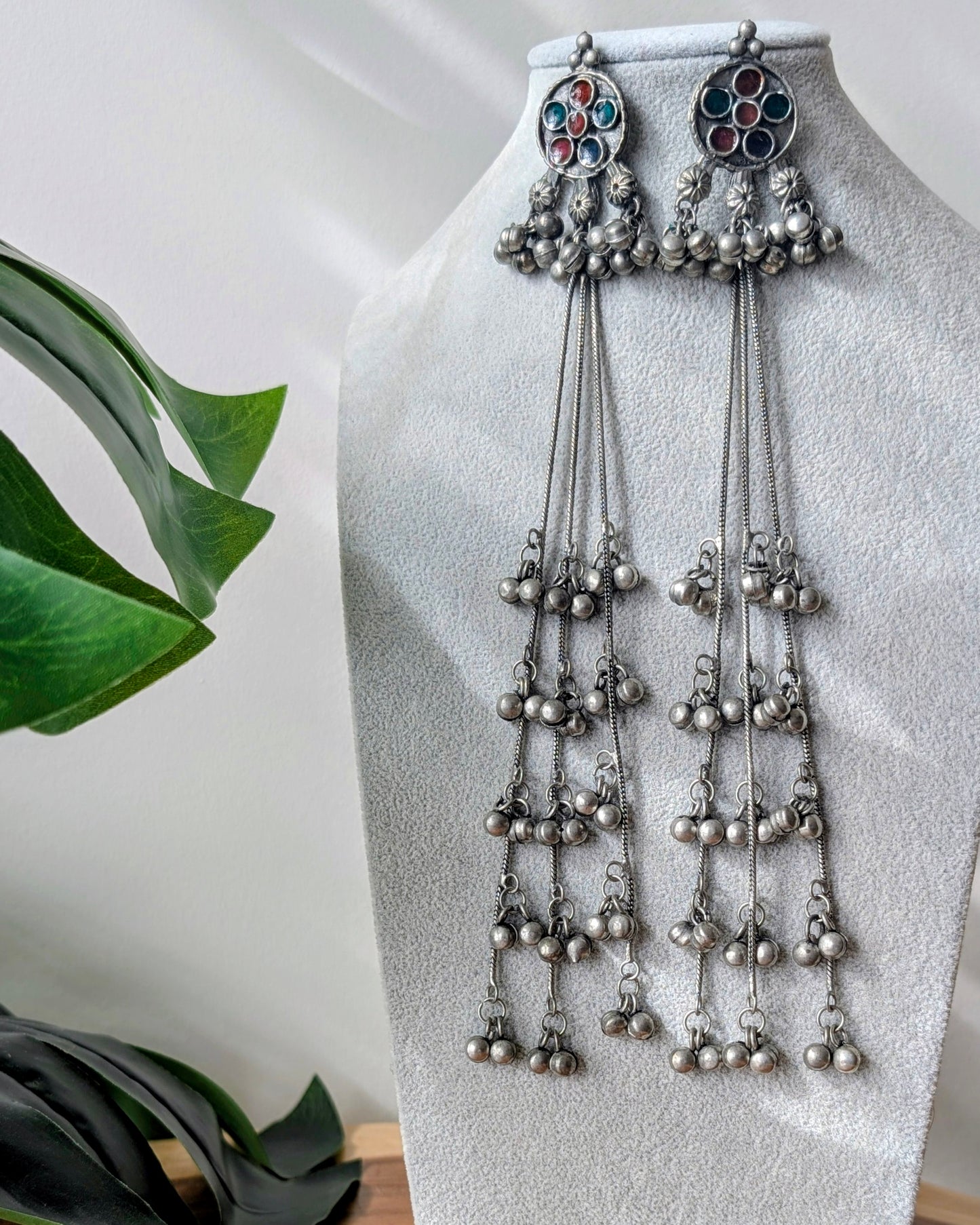 Oxidized Silver Long Kashmiri Jhumka Earrings