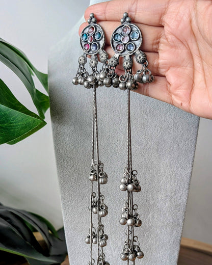Oxidized Silver Long Kashmiri Jhumka Earrings