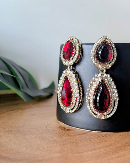 Premium Drop Earrings - Maroon