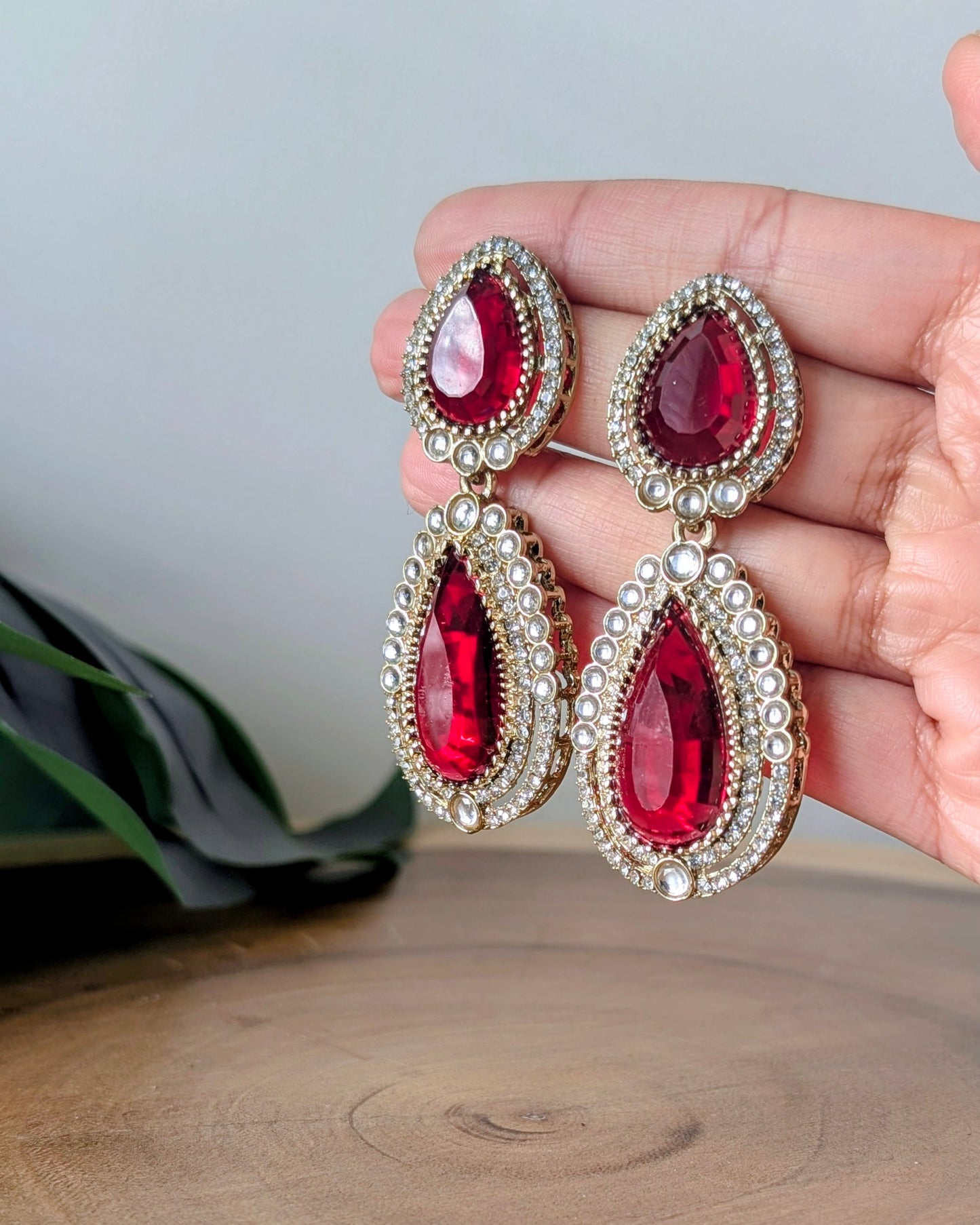 Premium Drop Earrings - Maroon