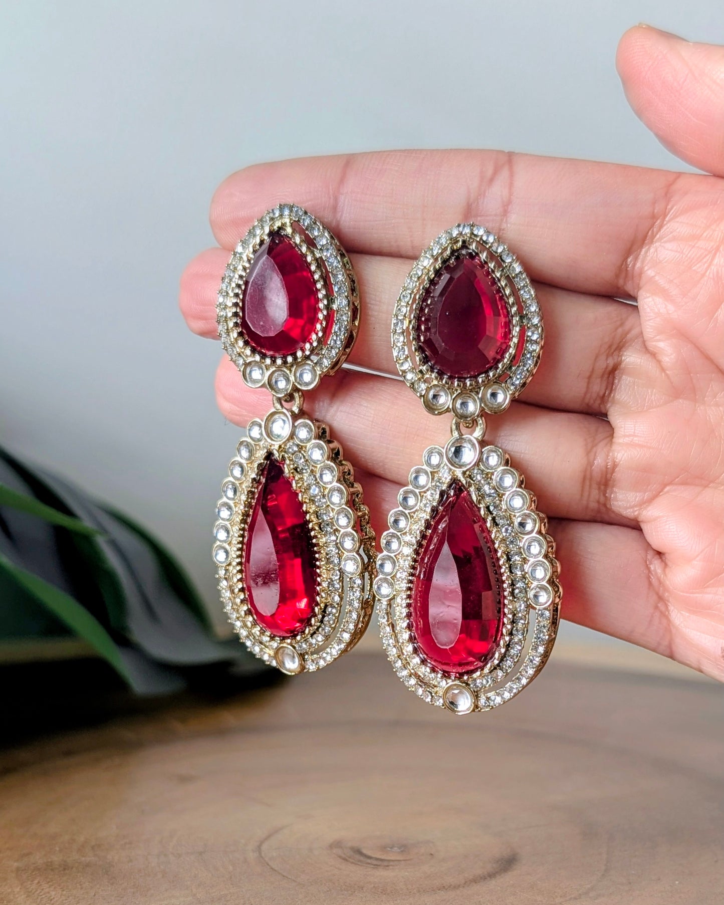 Premium Drop Earrings - Maroon