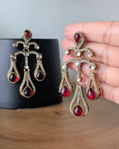 Nayra Chandelier Earrings - Red