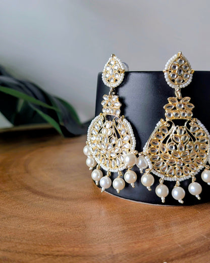 Shikha Golden Kundan Chandbali - White