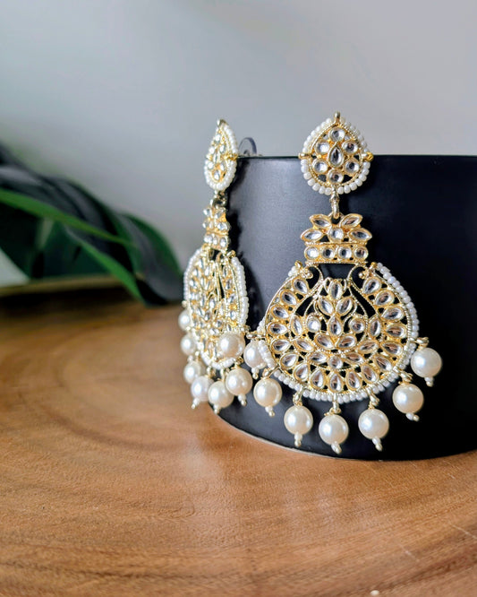 Shikha Golden Kundan Chandbali - White
