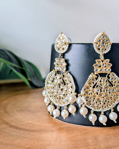 Shikha Golden Kundan Chandbali - White