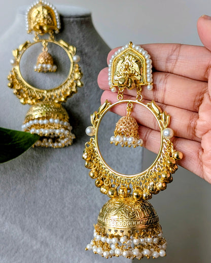 Statement Golden Brass Kashmiri Jhumka Earrings