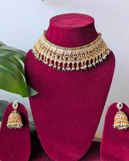 Jadau Kundan Choker Necklace - Dark Green