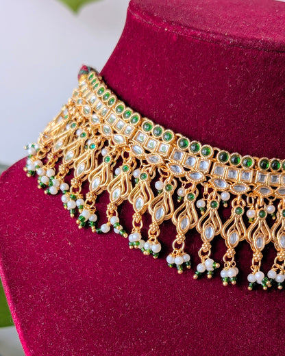 Jadau Kundan Choker Necklace - Dark Green