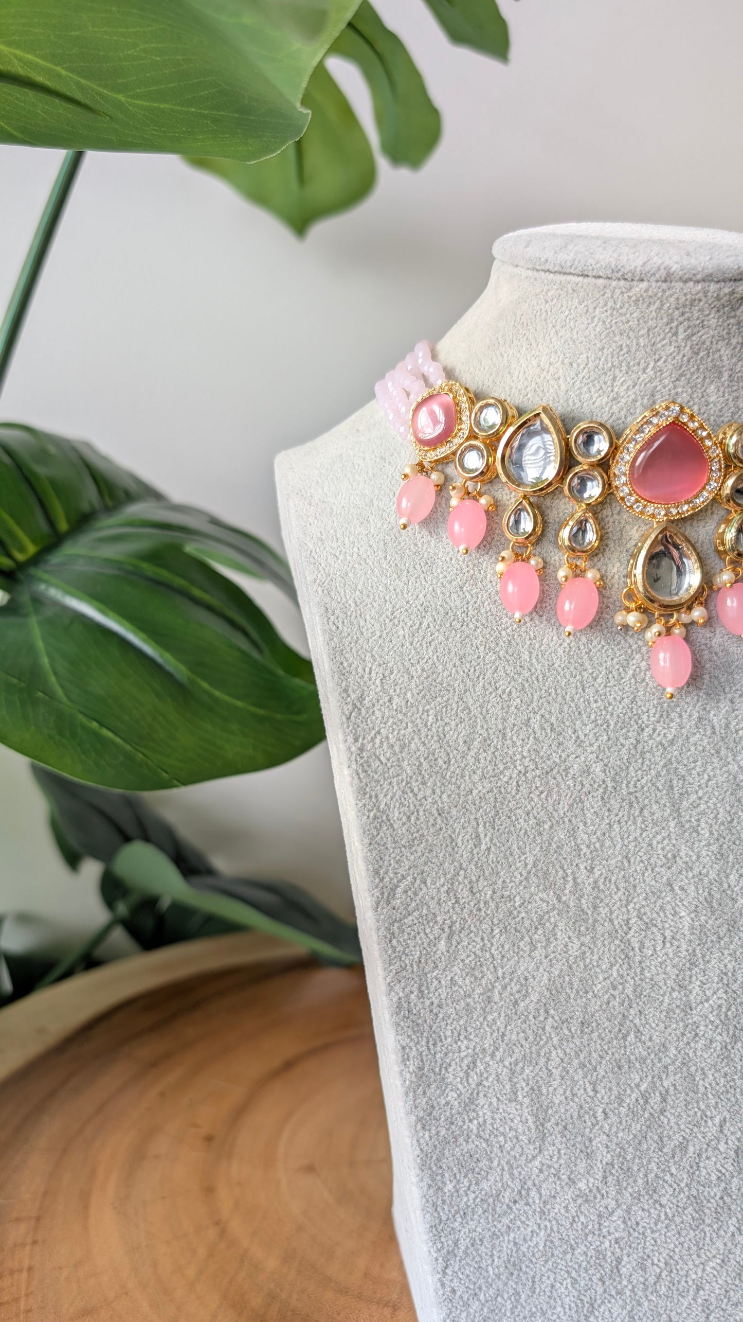 Dherya Premium Kundan Choker Necklace - Soft Pink