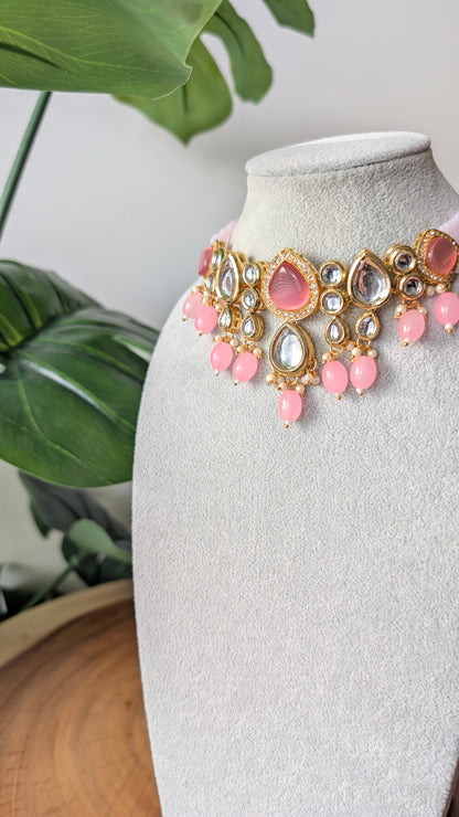 Dherya Premium Kundan Choker Necklace - Soft Pink