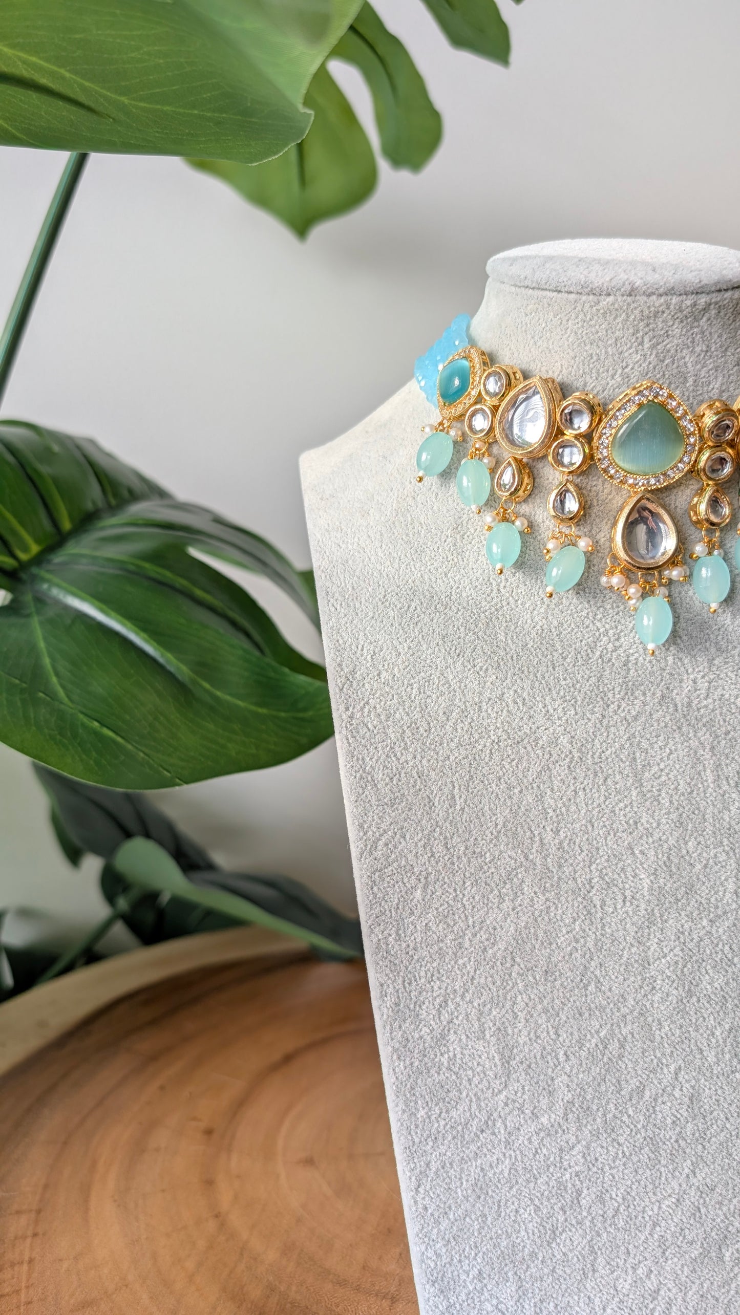 Dherya Premium Kundan Choker Necklace - Blue