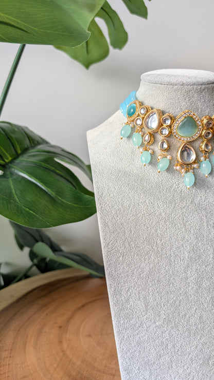 Dherya Premium Kundan Choker Necklace - Blue