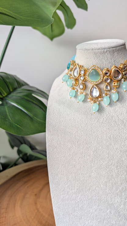 Dherya Premium Kundan Choker Necklace - Blue