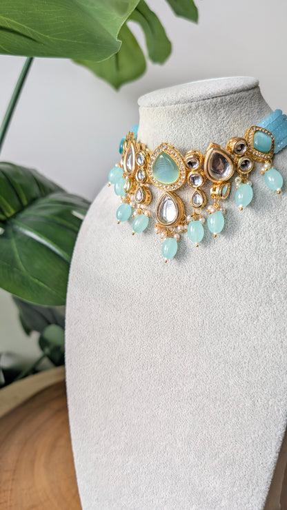Dherya Premium Kundan Choker Necklace - Blue
