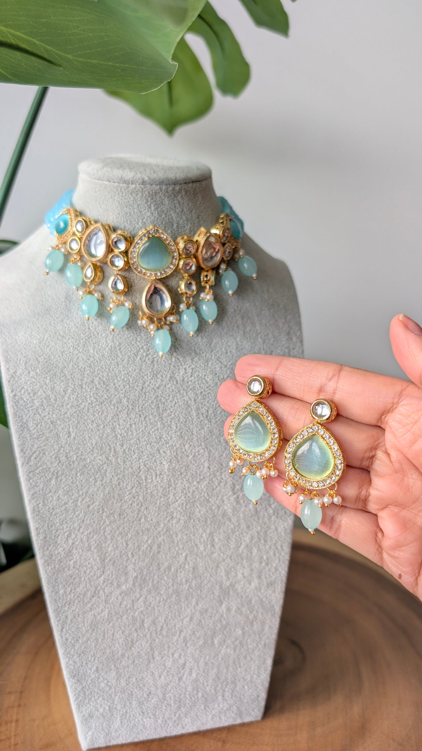 Dherya Premium Kundan Choker Necklace - Blue