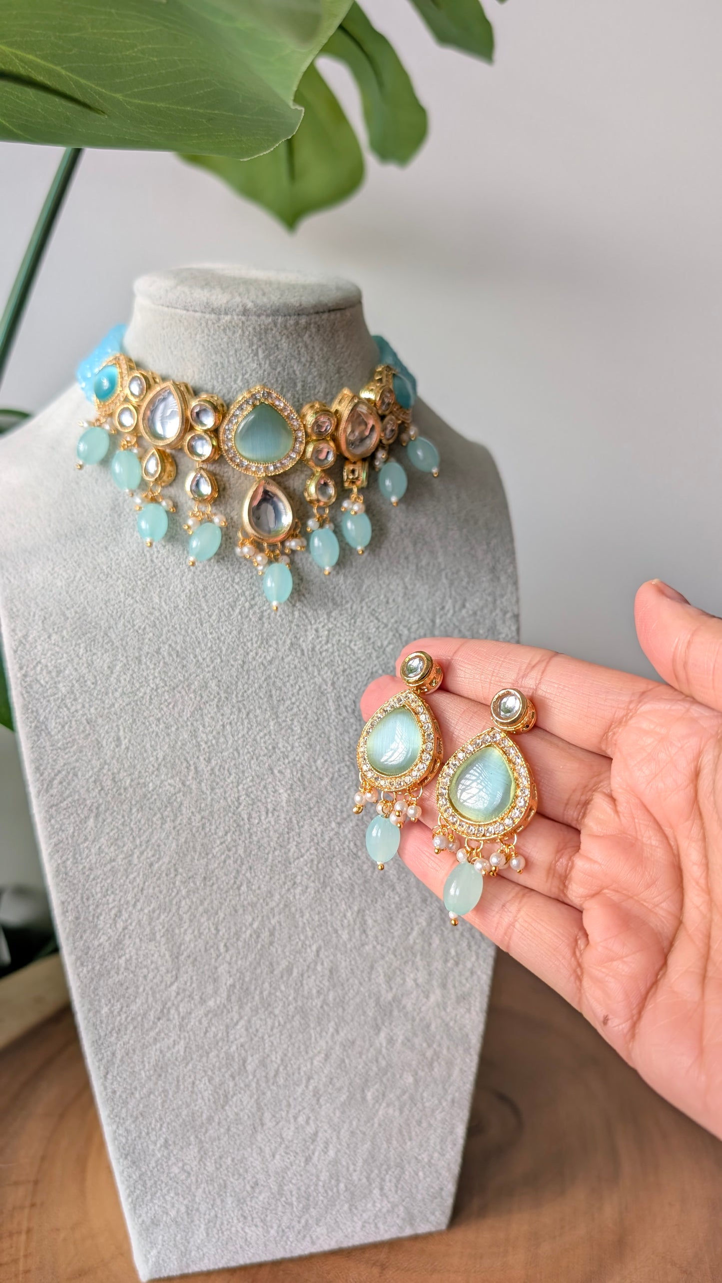 Dherya Premium Kundan Choker Necklace - Blue