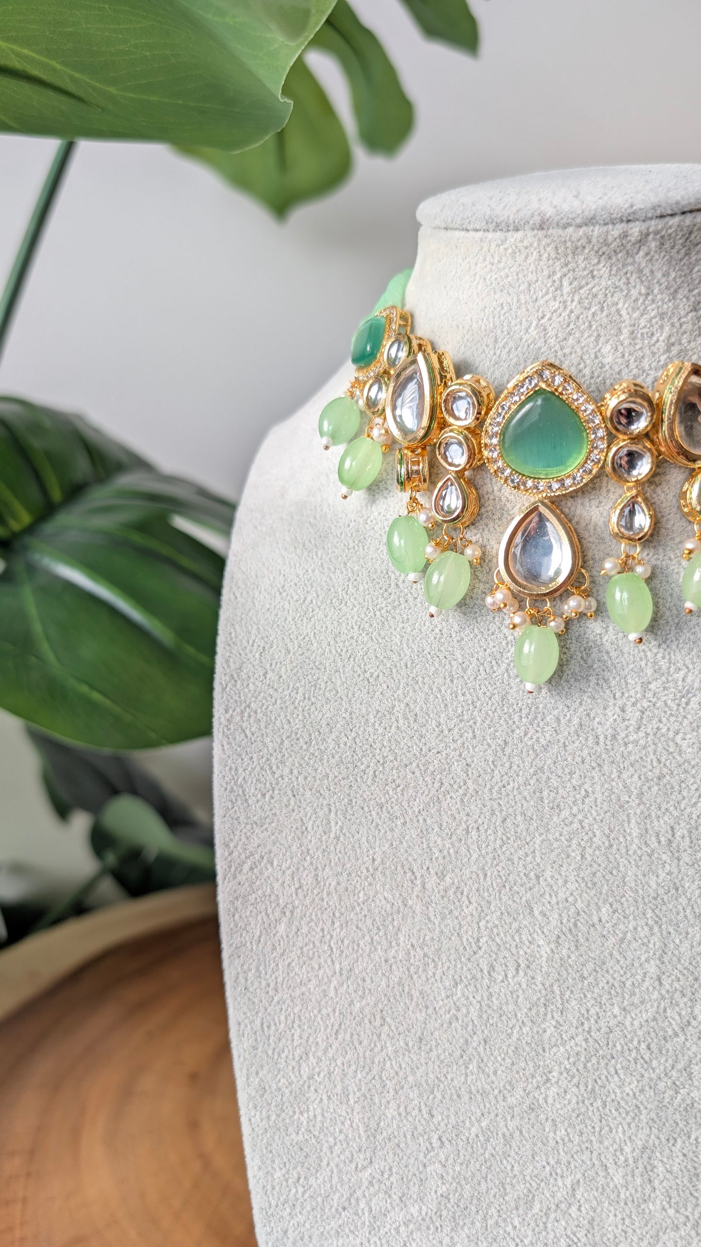 Dherya Premium Kundan Choker Necklace - Mint Green