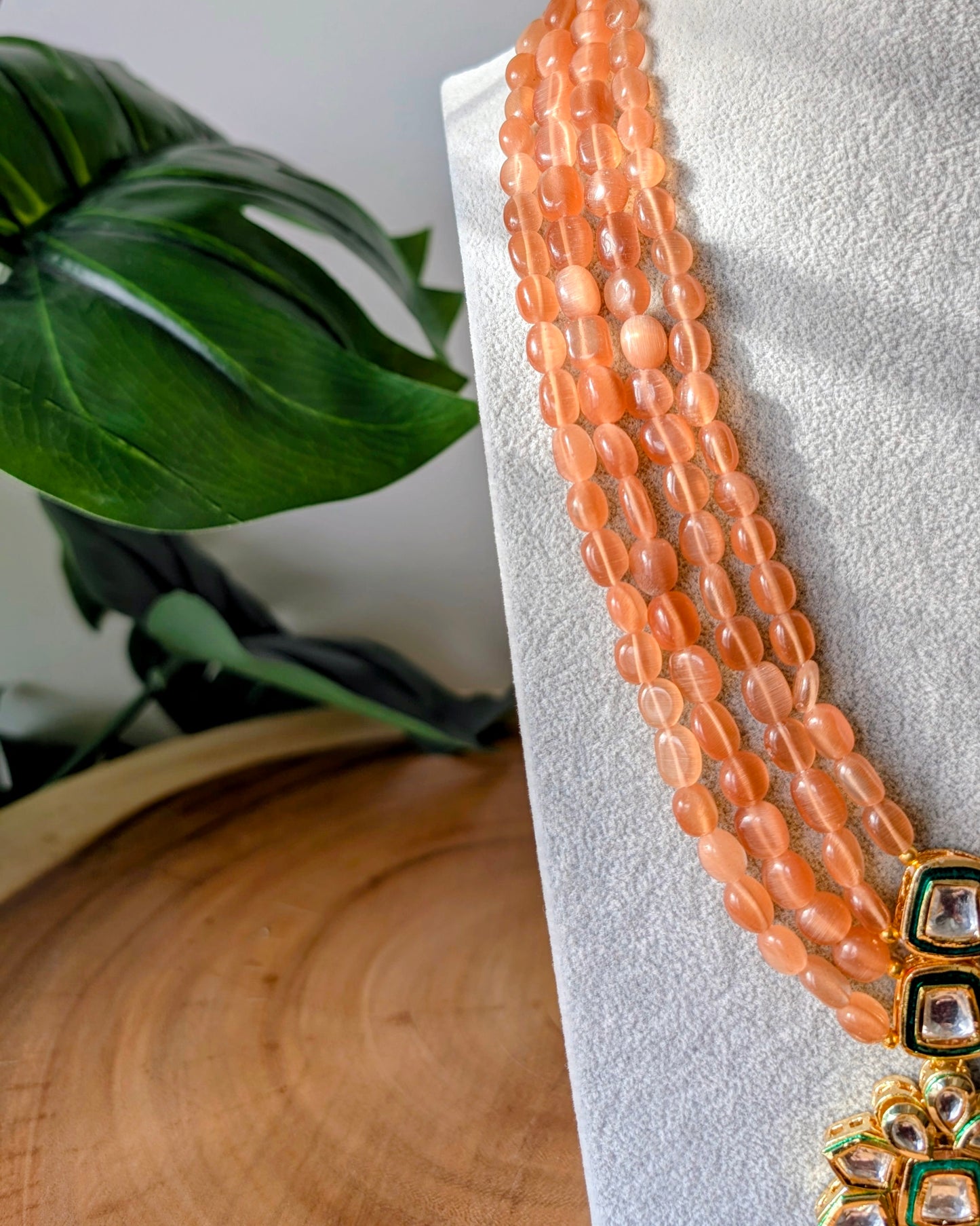 Premium Glass Beads Long Necklace - Soft Orange