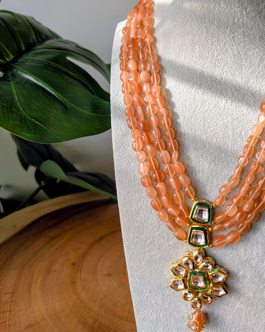 Premium Glass Beads Long Necklace - Soft Orange