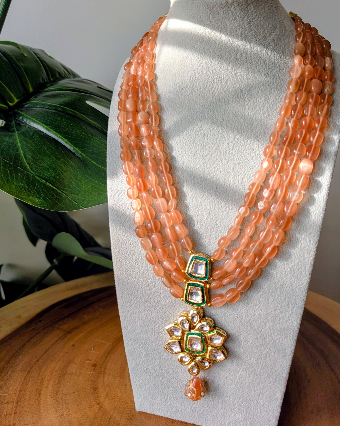 Premium Glass Beads Long Necklace - Soft Orange