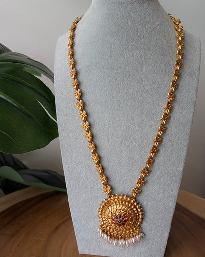 Sajni Traditional Long Golden Haram Necklace