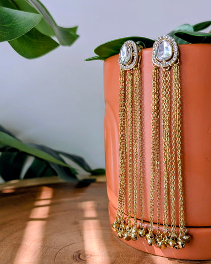 Kishwer Long Golden Ghungroo Earrings