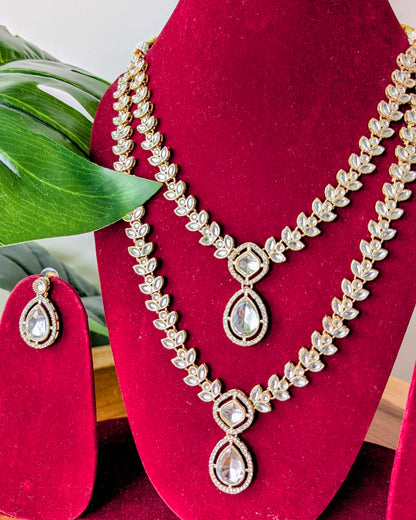 Tanvi Two Layer Long Kundan Necklace - Pearl