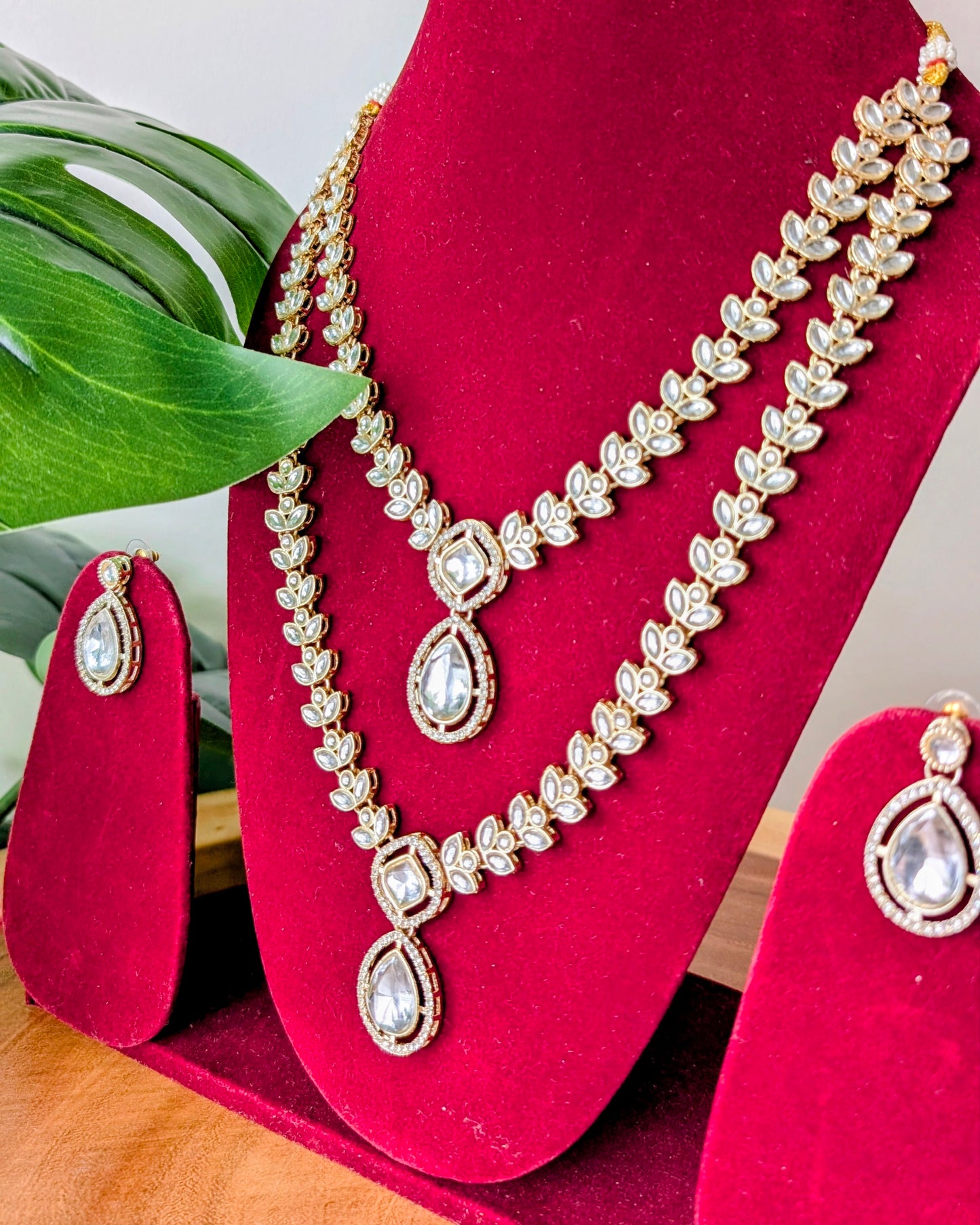 Tanvi Two Layer Long Kundan Necklace - Pearl