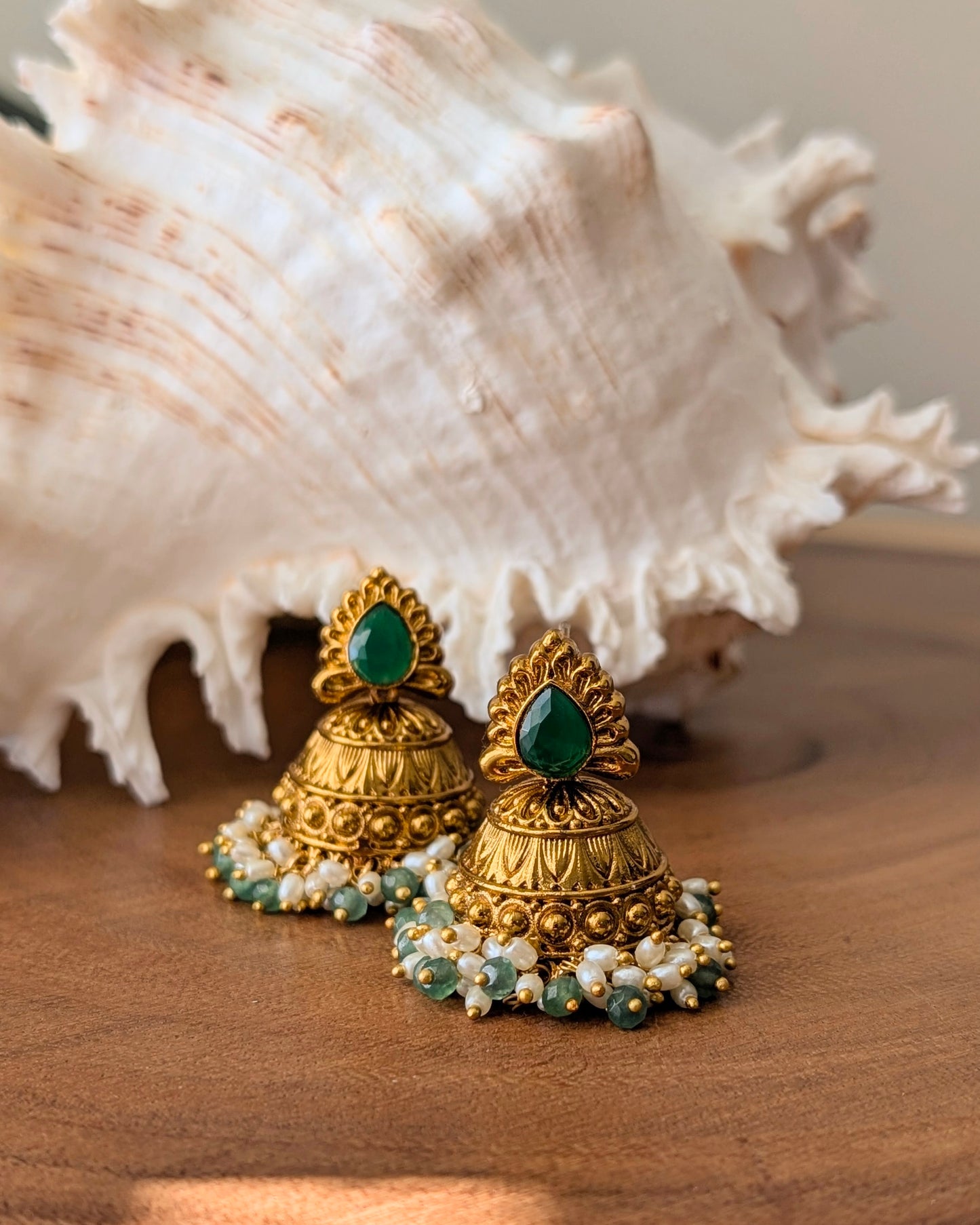 Premium Gold Plated Green Stone Jhumka