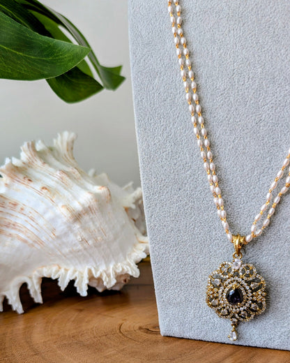 Dainty Pearl Long Necklace - Lavender