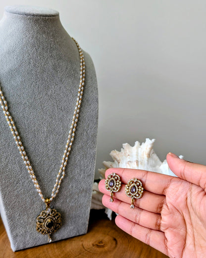 Dainty Pearl Long Necklace - Lavender